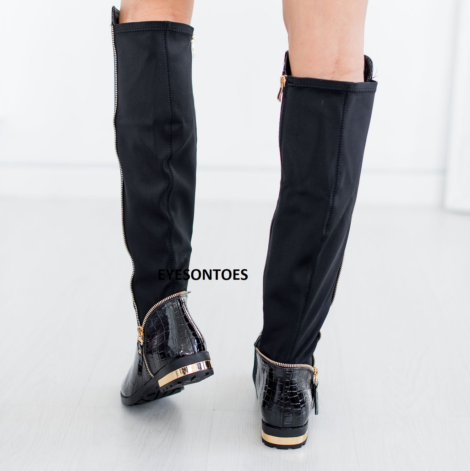 booties with gold trim